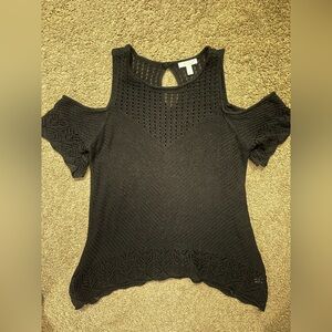 LC Lauren Conrad Black Cold Shoulder Knit Top with Keyhole Back Size L